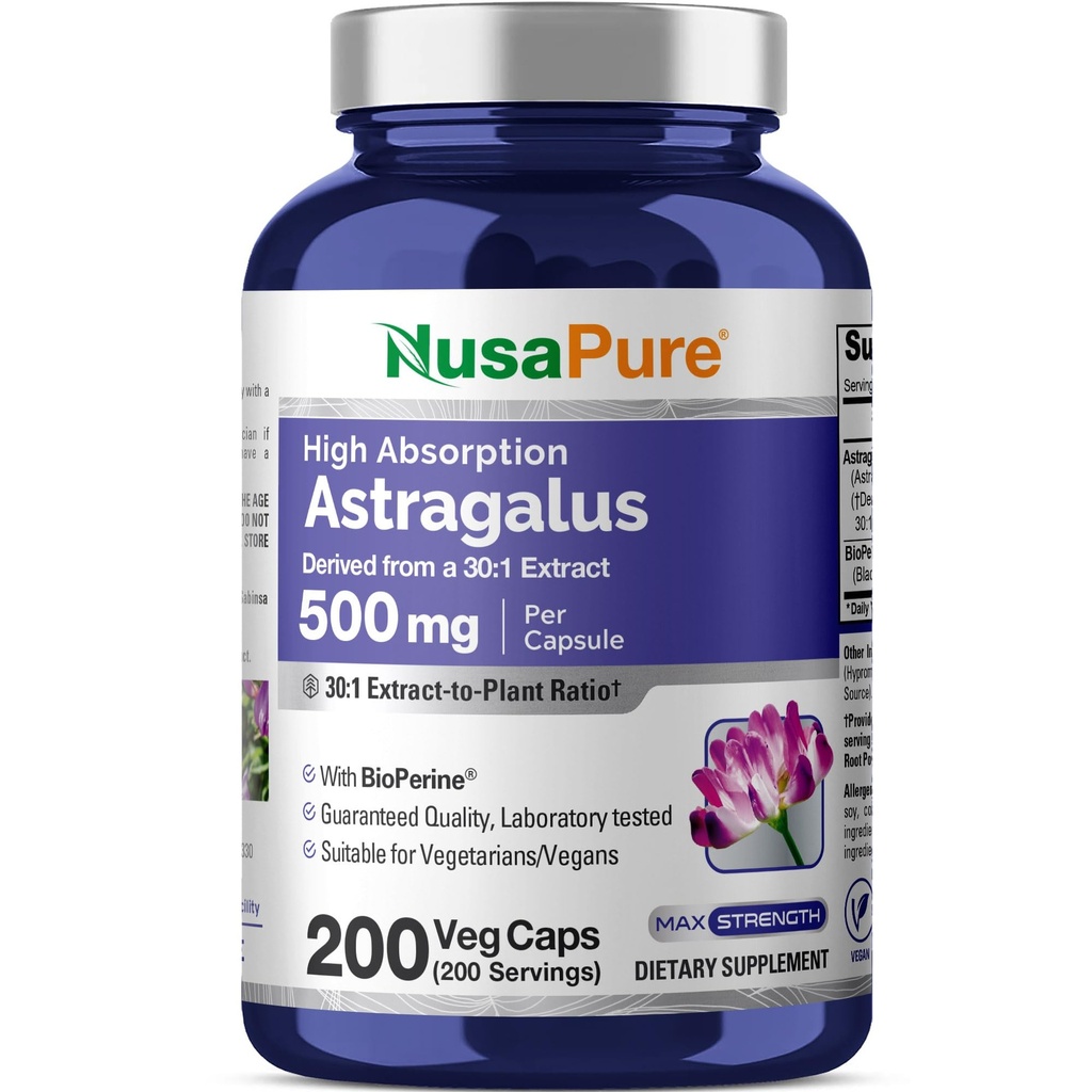 NusaPure Astragalus Root, 500 mg, 200 Veg Capsules (Non-GMO, Vegan)