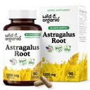 Wild & Organic Astragalus Capsules 1200 mg - Immune Support - Astragalus Root Powder Supplement - 45 Days of Supply - Vegan, No Fillers, Non-GMO - 90 Count