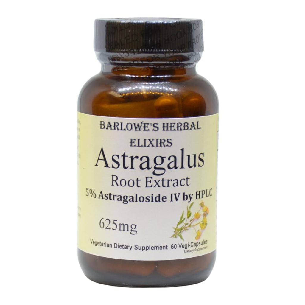 Barlowe's Herbal Elixirs Astragalus | Astragalus Root Extract | 625 mg Per Capsule | Balance and Wellness| 60 Veggie Capsules | Stearate Free | Glass Bottle