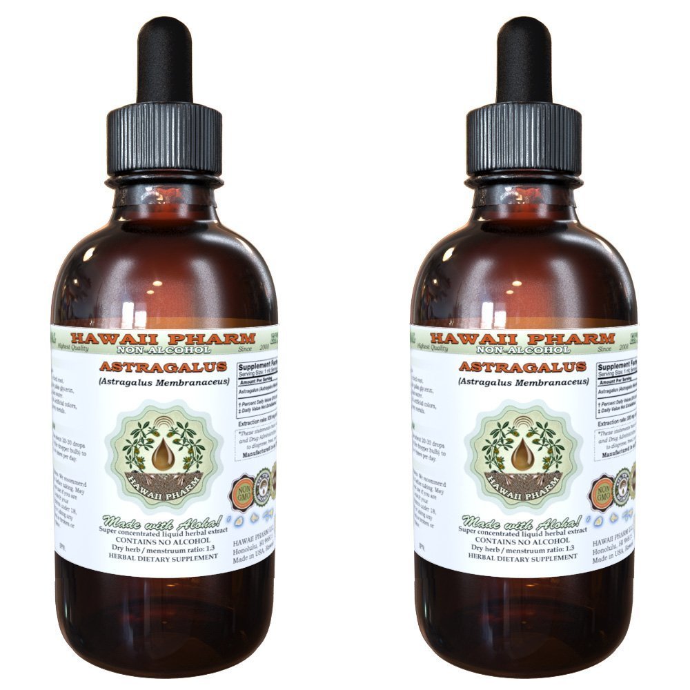 Hawaii Pharm Astragalus Alcohol-Free Liquid Extract, Astragalus (Astragalus membranaceus) Dried Root Glycerite Natural Herbal Supplement 2x4 oz