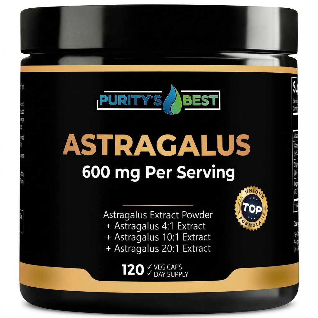 Purity’s Best Astragalus Root Complex – 600mg Organic 20:1, 10:1 & 4:1 Extract Blend – Immune Support & Natural Balance –120 Vegan Capsules