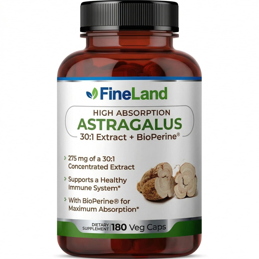FineLand Astragalus 30:1 Extract, 275 mg - Formula with BioPerine - Non-GMO - 180 Veggie Capsules