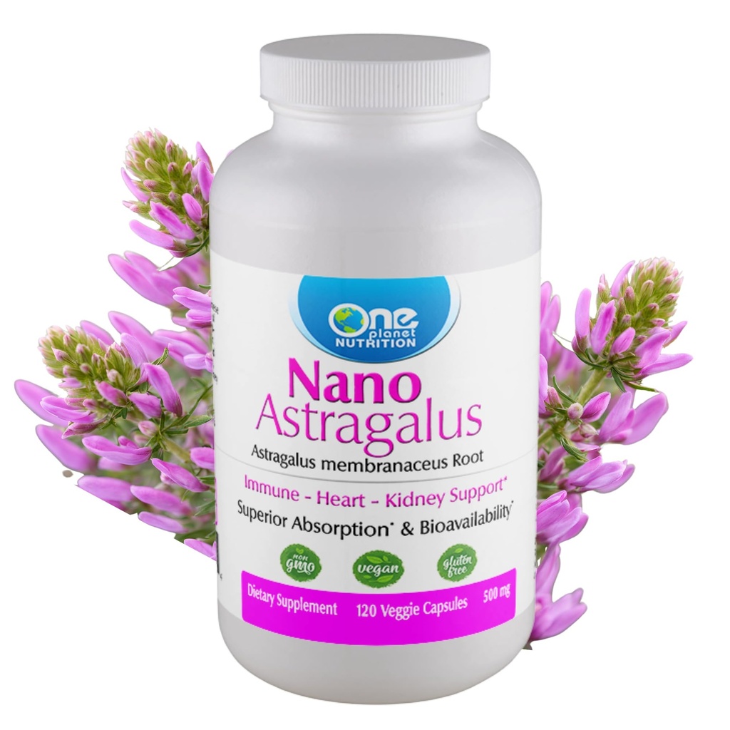 One Planet Nutrition Nano Astragalus 500 mg Veggie Capsules (120 Servings), Astragalus Membranaceus Extract, Nano for Max Absorption, Supports Immune Health and Vitality, Non-GMO, Vegan, Gluten-Free