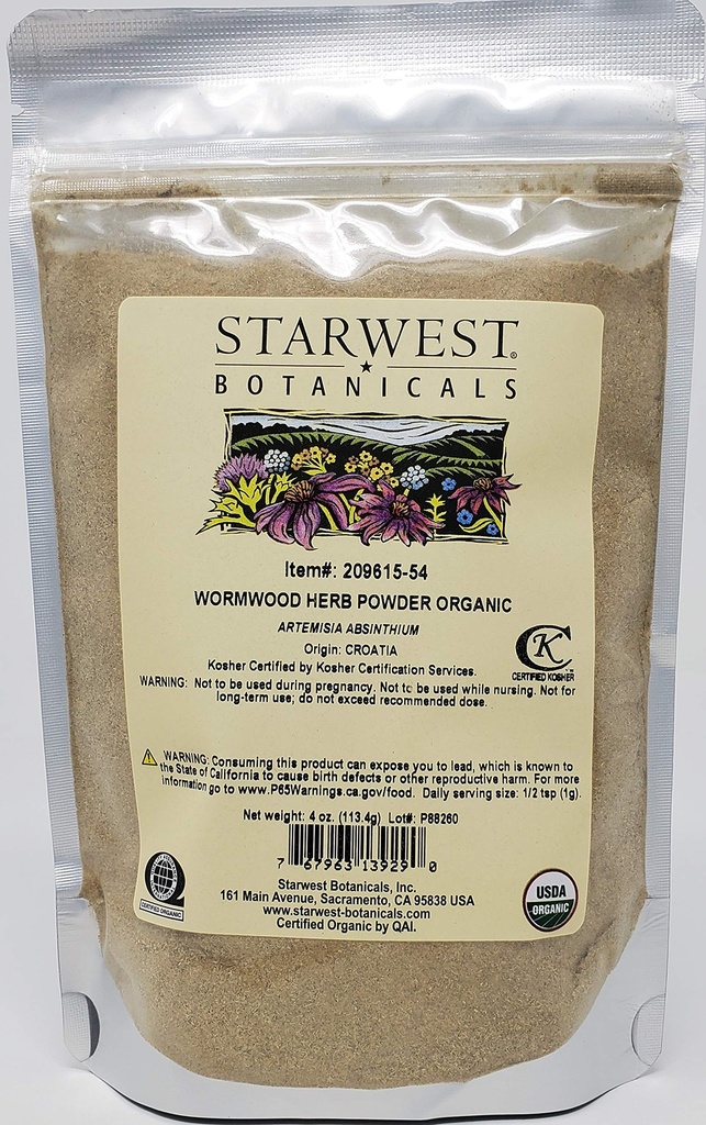 Starwest Botanicals Organic Wormwood Herb Powder, 4 Ounces