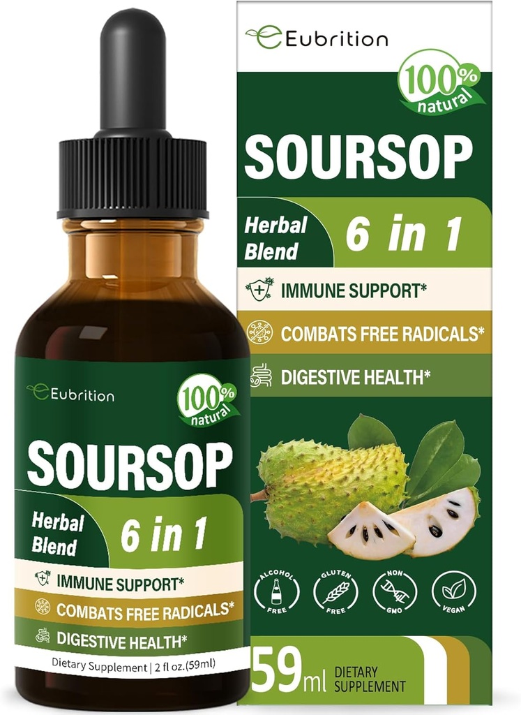Soursop(Guanabana) Leaves & Fruit Extract Drops for Immune System Support, Soursop Bitters Liquid for Digestive Health, Graviola Supplement Plus Reishi & Vitamin B6, Rich in Nutrients. 2oz