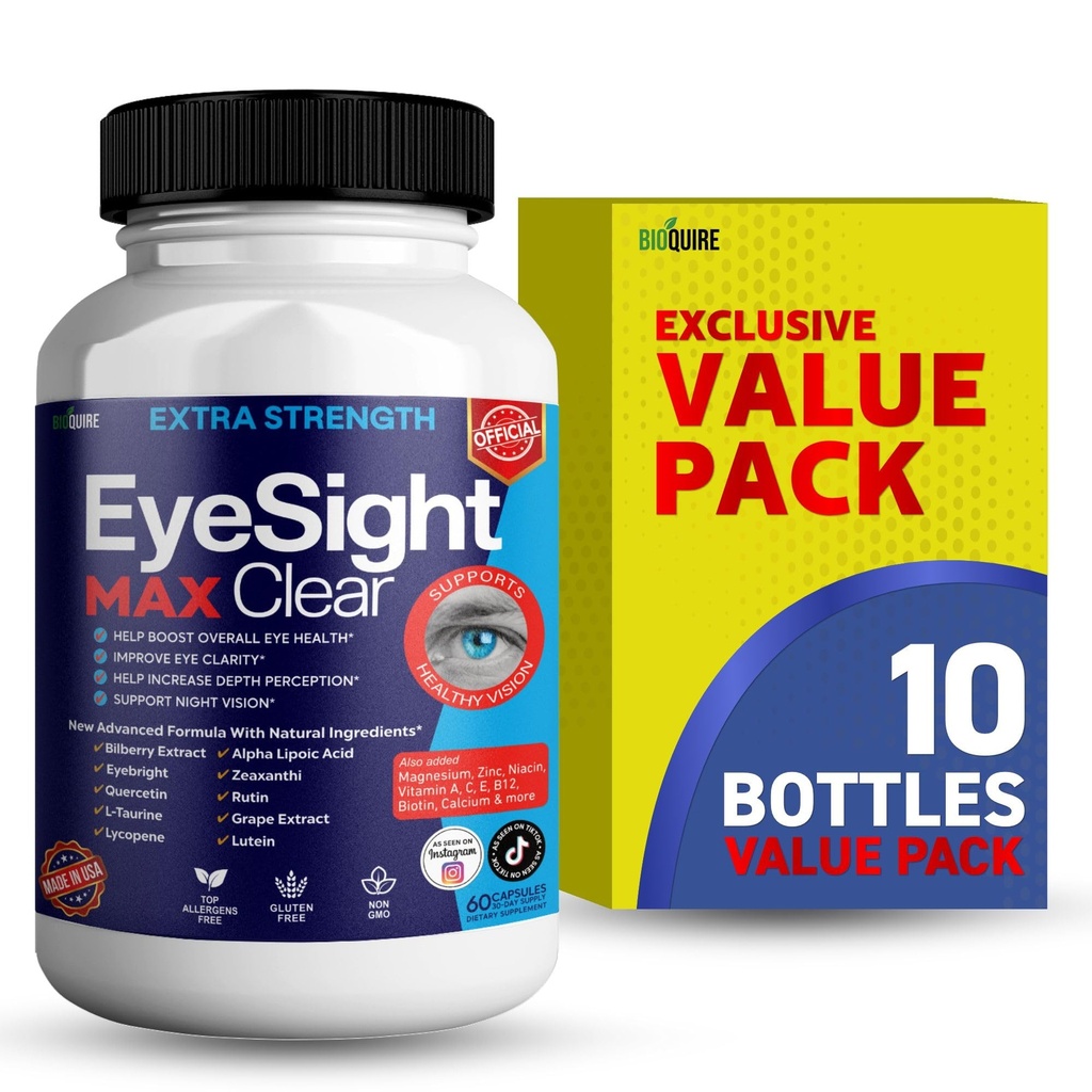 Eyesight Max Clear Extra Strength Vision Support, 60 Capsules, with Bilberry Extract, Lutein, Vitamins & Minerals (10)