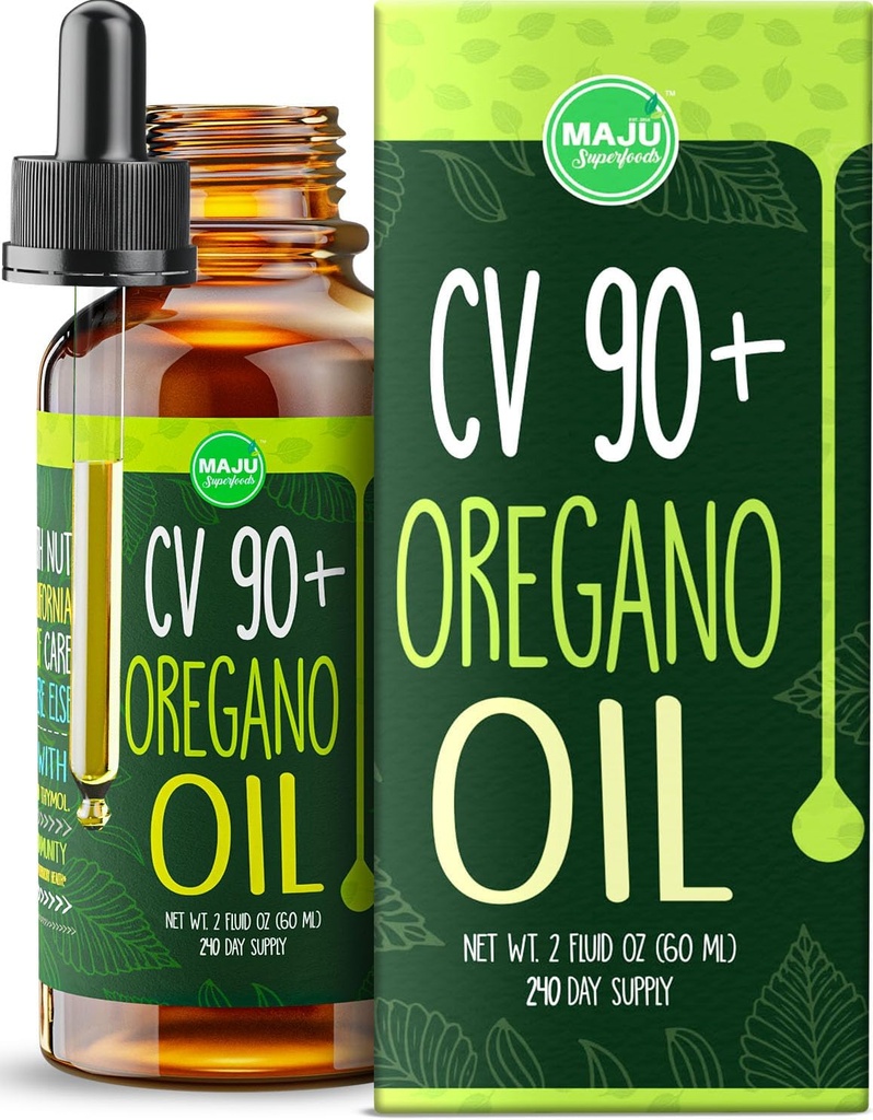MAJU Oregano Oil Drops - Potent 90%+ Carvacrol (2 fl Oz) Wild Mediterranean Essential Oil of Oregano Liquid, Aceite de Oregano, Immune and Seasonal Support