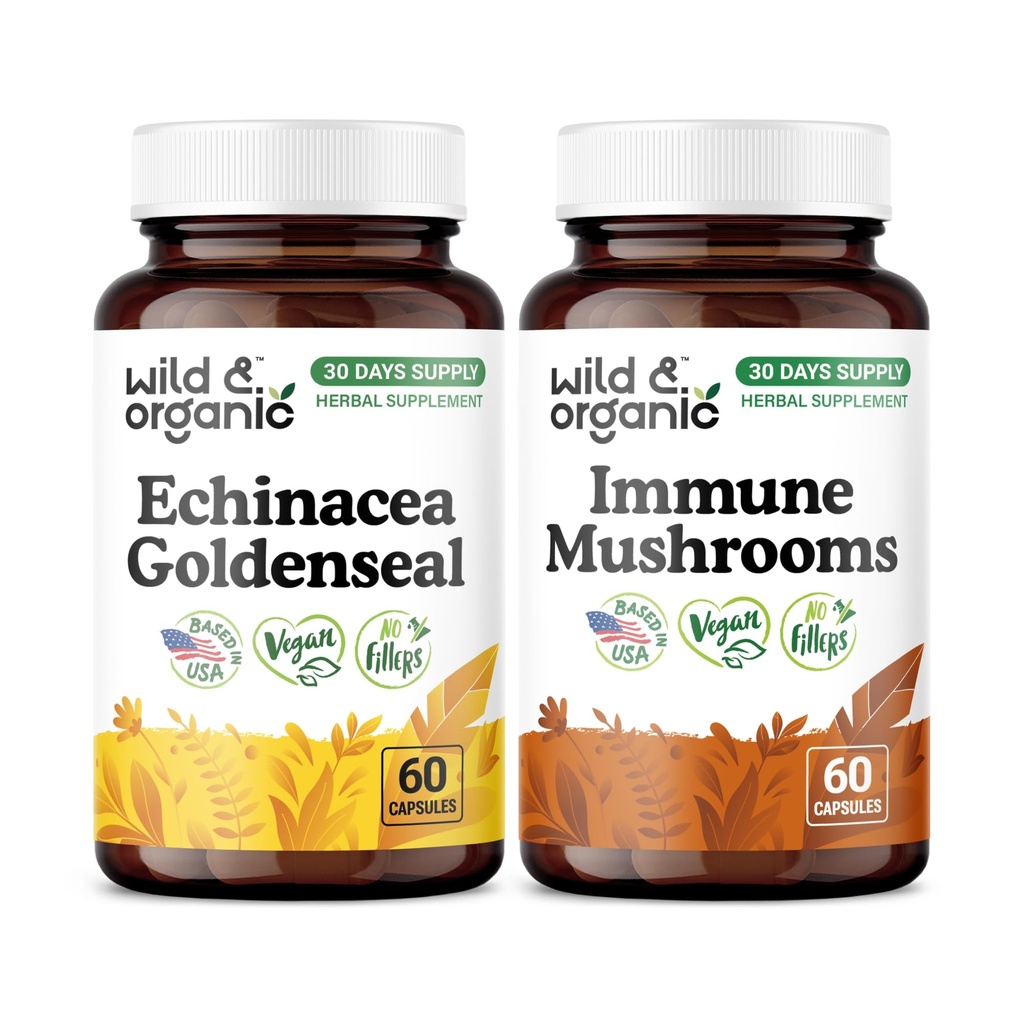 Wild & Organic Echinacea Goldenseal 60 Capsules & Immune Mushrooms 60 Capsules