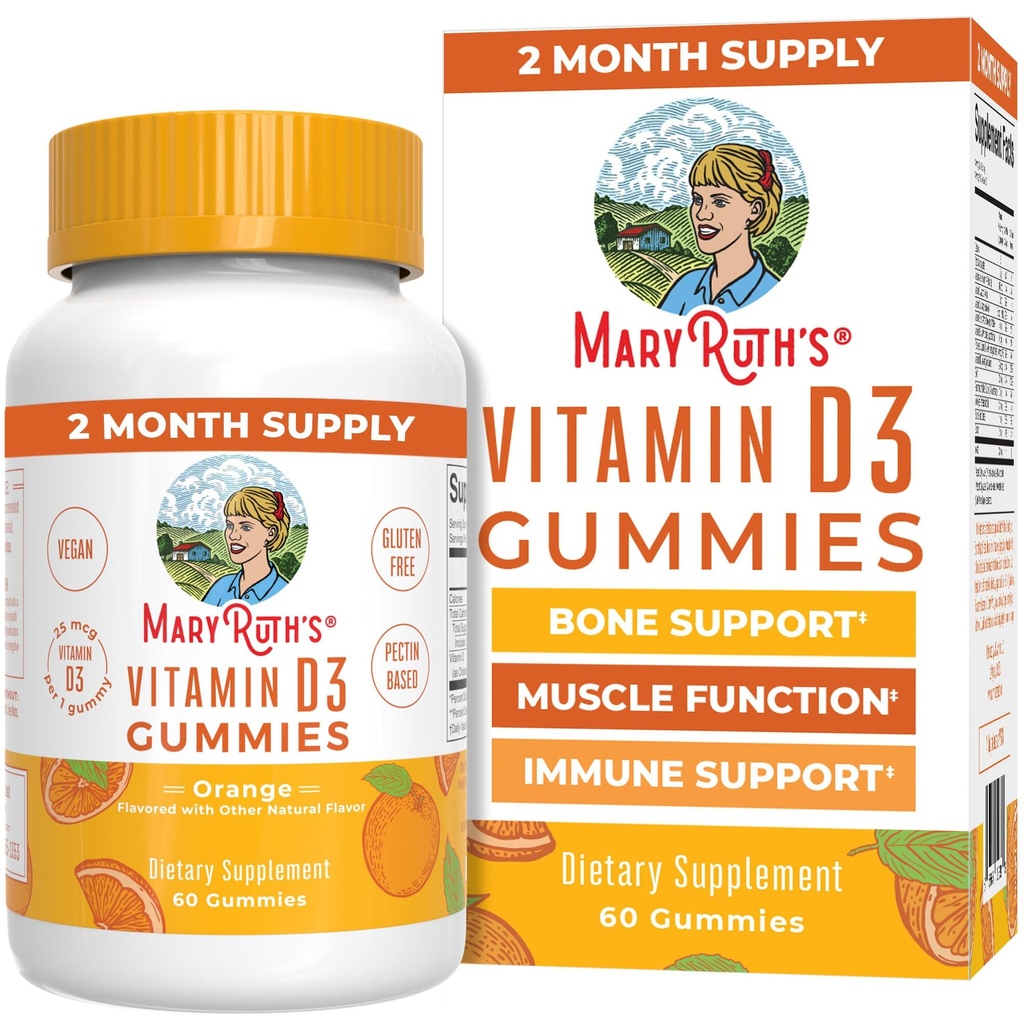 MARYRUTH'S Vitamin D3 Gummies | 2 Month Supply | Adults & Kids Vitamin D Gummy | Immune Support Supplement | VIT D3 1000IU for Bone Health&Muscle Function | Vegan | Non-GMO | Gluten Free | 60