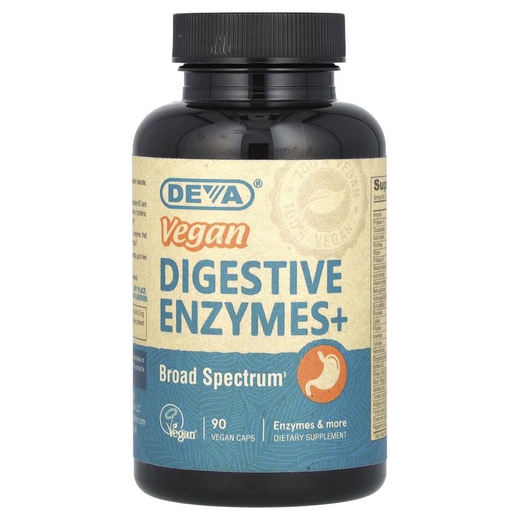 DEVA Vegan Digestive Enzymes+, 90 Vegan Caps