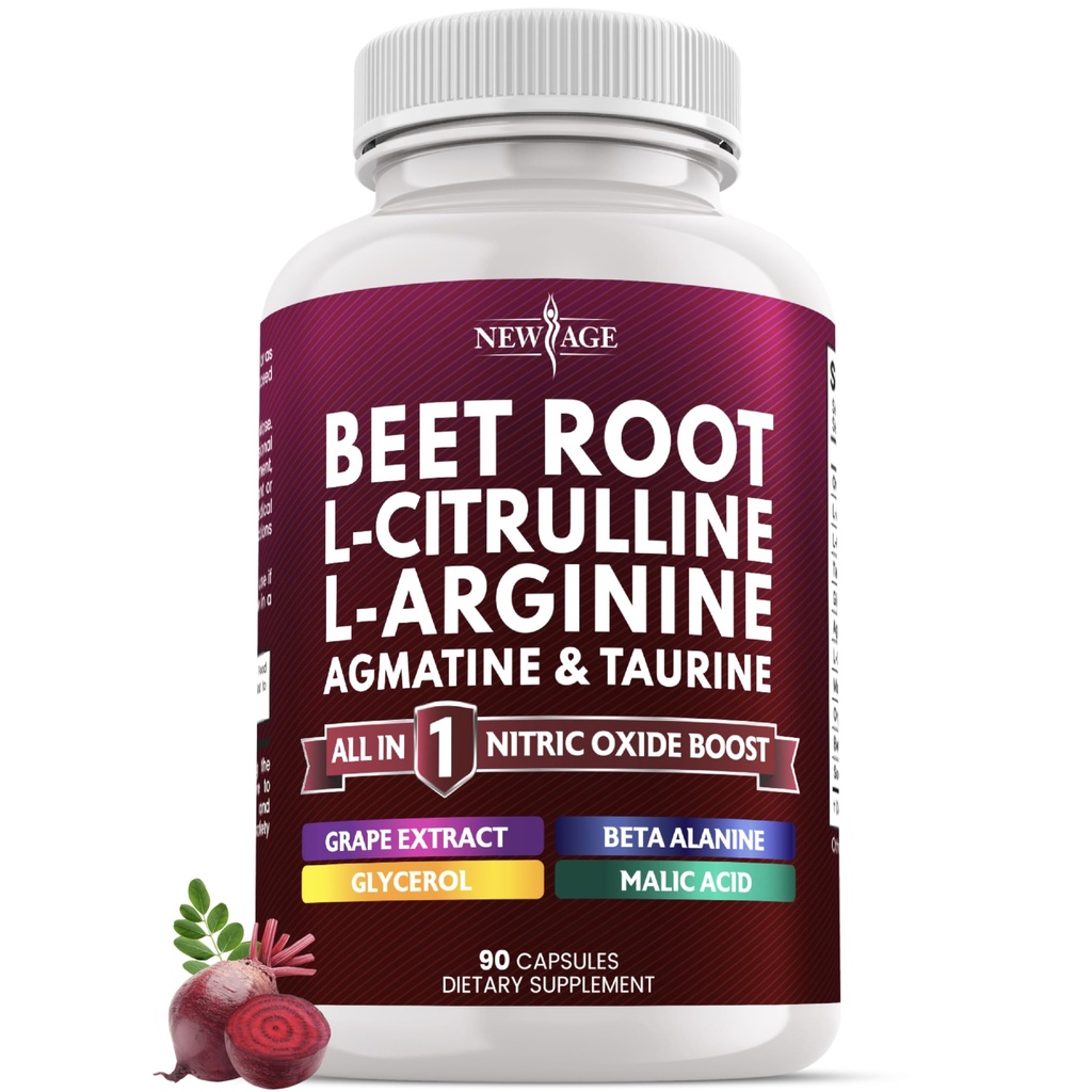 NEW AGE Beet Root Capsules - L Arginine, L Citrulline, Nitric Oxide, Beetroot Powder, Arginine, Citrulline Supplement – 90 Vegan Capsules