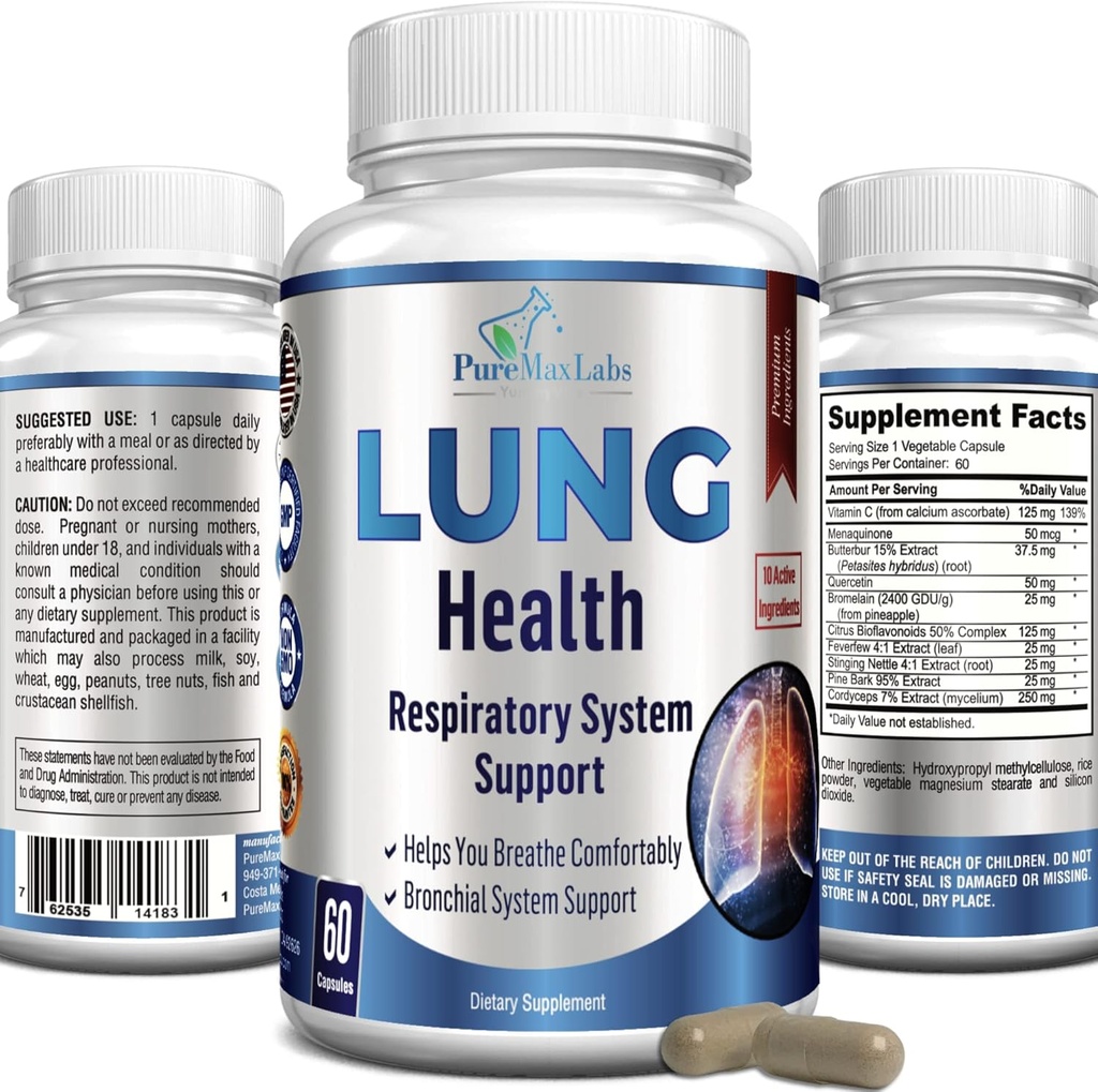 Συμπληρώματα υποστήριξης πνευμόνων, Lung Cleanse & Lung Detox Formula, Lung Health Support for Clear Lungs, Comfortable Breathing, Bronchial Health, 60 κάψουλες