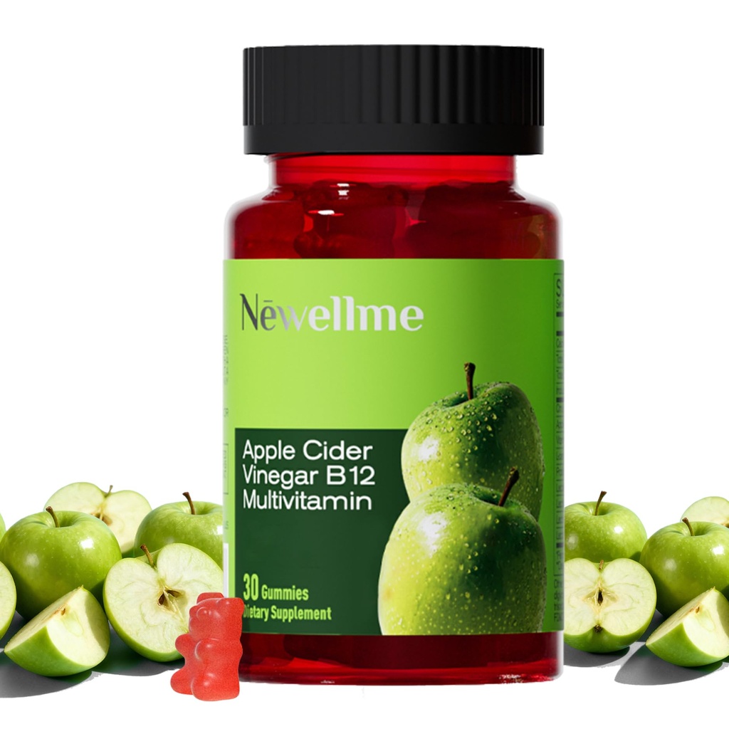 NEWELLME ACV Gummies with the Mother & B12 – Sugar-Free, Great-Tasting Vegan Gummies for Digestion, Metabolism & Daily Energy Support, 30 Count