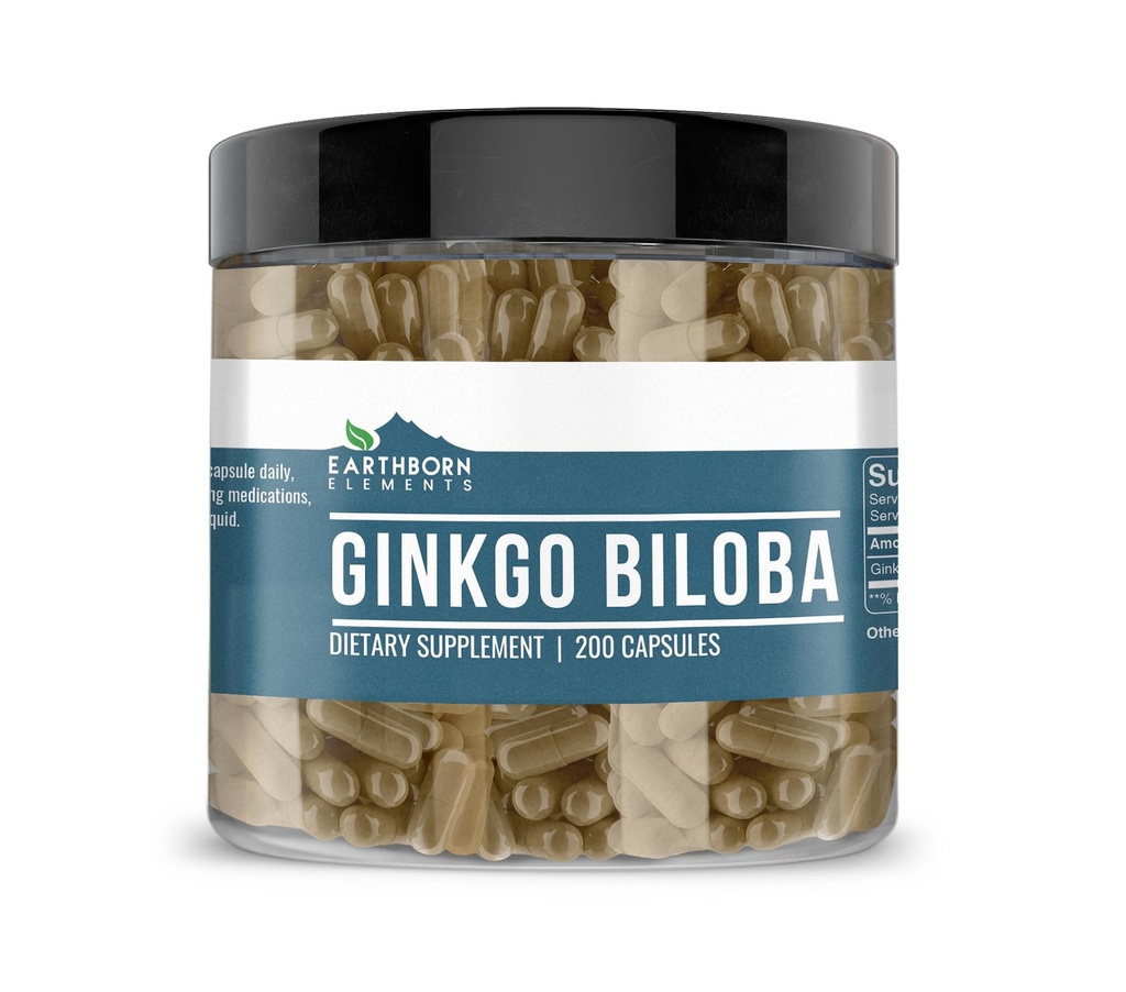 Earthborn Elements Ginkgo Biloba 200 Capsules, Pure & Undiluted, No Additives
