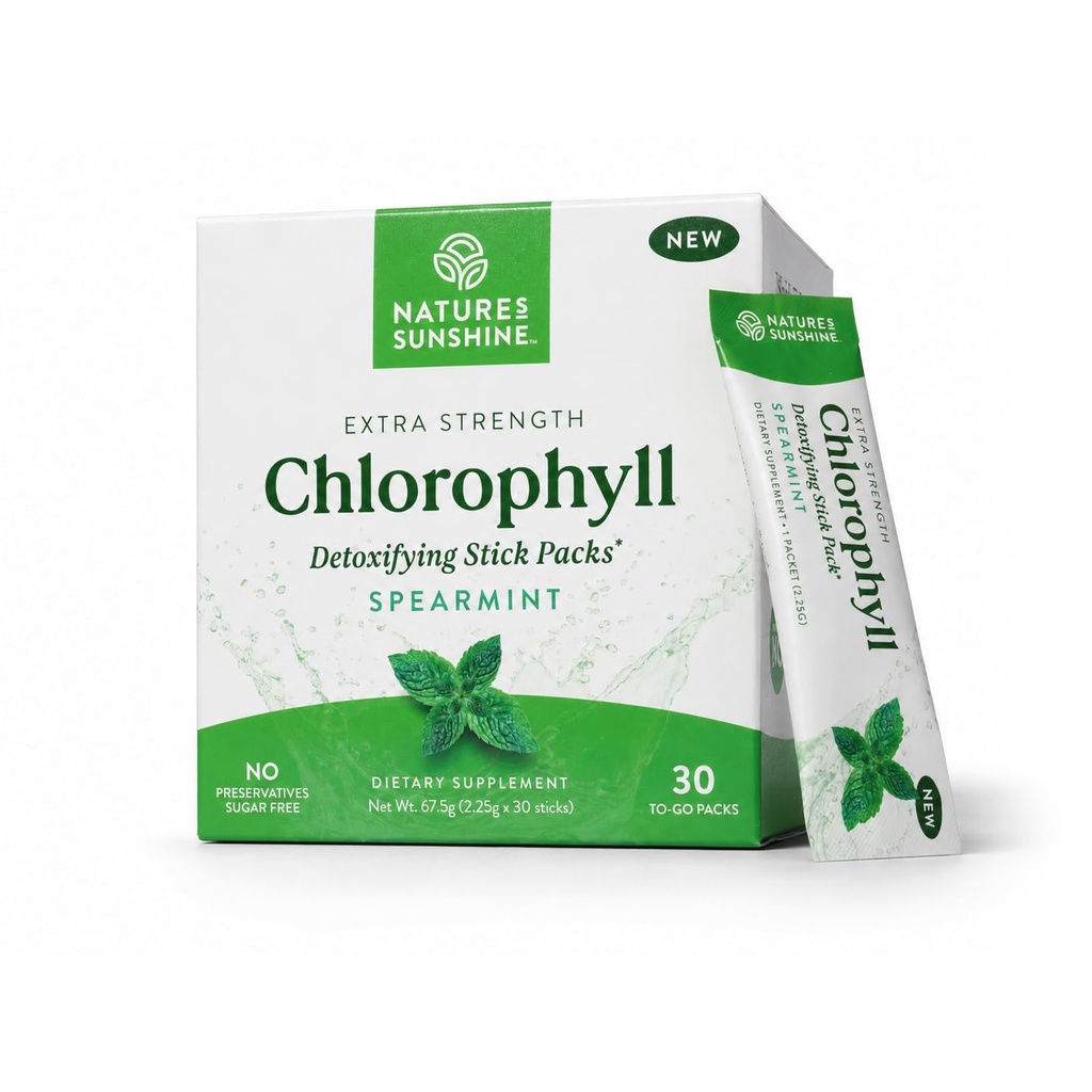 Nature's Sunshine Chlorophyl Stick Packs: Supercharge Your Detox and Boost Gut Health in Convenient, Delicious Stick Packs (Spearmint)