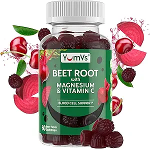 Gummies ρίζας τεύτλων με μαγνήσιο και βιταμίνη C - Berry Flavor Beetroot Gummies - Τσίχλες τεύτλων για την κυκλοφορία του αίματος και αντιοξειδωτική υποστήριξη - Red Beet Gummy- Berry 60 Count (Pack of 1)