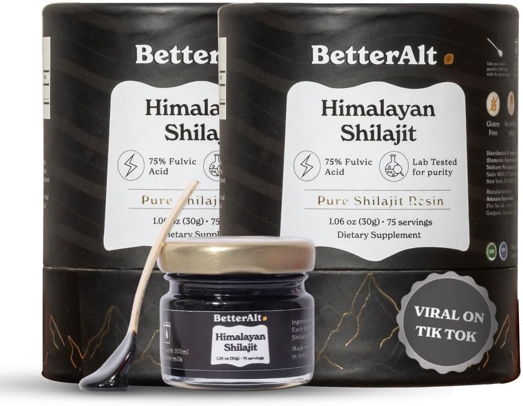 Better Alt Pure Imalayan Shilajit Resin Pack 2 Υψηλής Ικανότητας Χρυσός Βαθμός 150 Υπηρεσίες για την ενίσχυση της ενέργειας & ανοσοποιητική υποστήριξη, 85+ Trace Minerals, 75%+ Fulvic Acid, με το Lab Test Report,400 mg