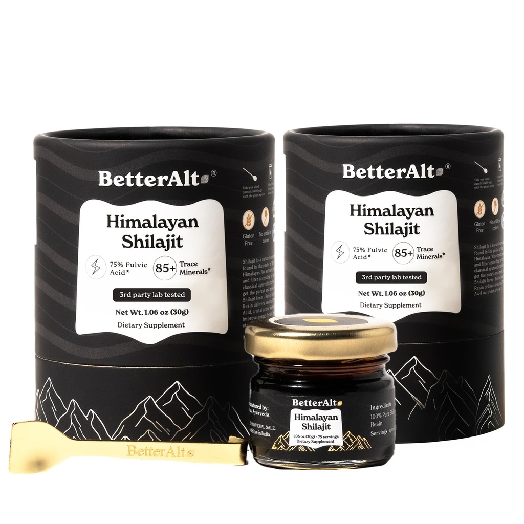Better Alt Pure Imalayan Shilajit Resin Pack 2 Υψηλής Ικανότητας Χρυσός Βαθμός 150 Υπηρεσίες για την ενίσχυση της ενέργειας & ανοσοποιητική υποστήριξη, 85+ Trace Minerals, 75%+ Fulvic Acid, με το Lab Test Report,400 mg