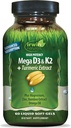 Irwin Naturals High Potency Mega D3 & K2 + Turmeric Extract για υγιή οστά, ανοσοποιητική λειτουργία & θετική διάθεση - Προηγμένη απορρόφηση με μαγνήσιο, κουρκουμά, λάδι μπαμπού & ωμέγα - 60 υγρά Softgels