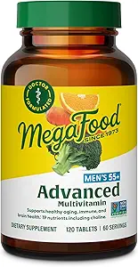 MegaFood Men's 55+ Advanced Multivitamin for Men - Doctor-Formulated -Χολίνη, Βιταμίνη D, Βιταμίνη B12 – Plus Real Food – Συμπλήρωμα Εγκεφαλικής Υγείας για Ενήλικες & Ανοσοποιητική Υποστήριξη - 120 Tabs (60 Services)