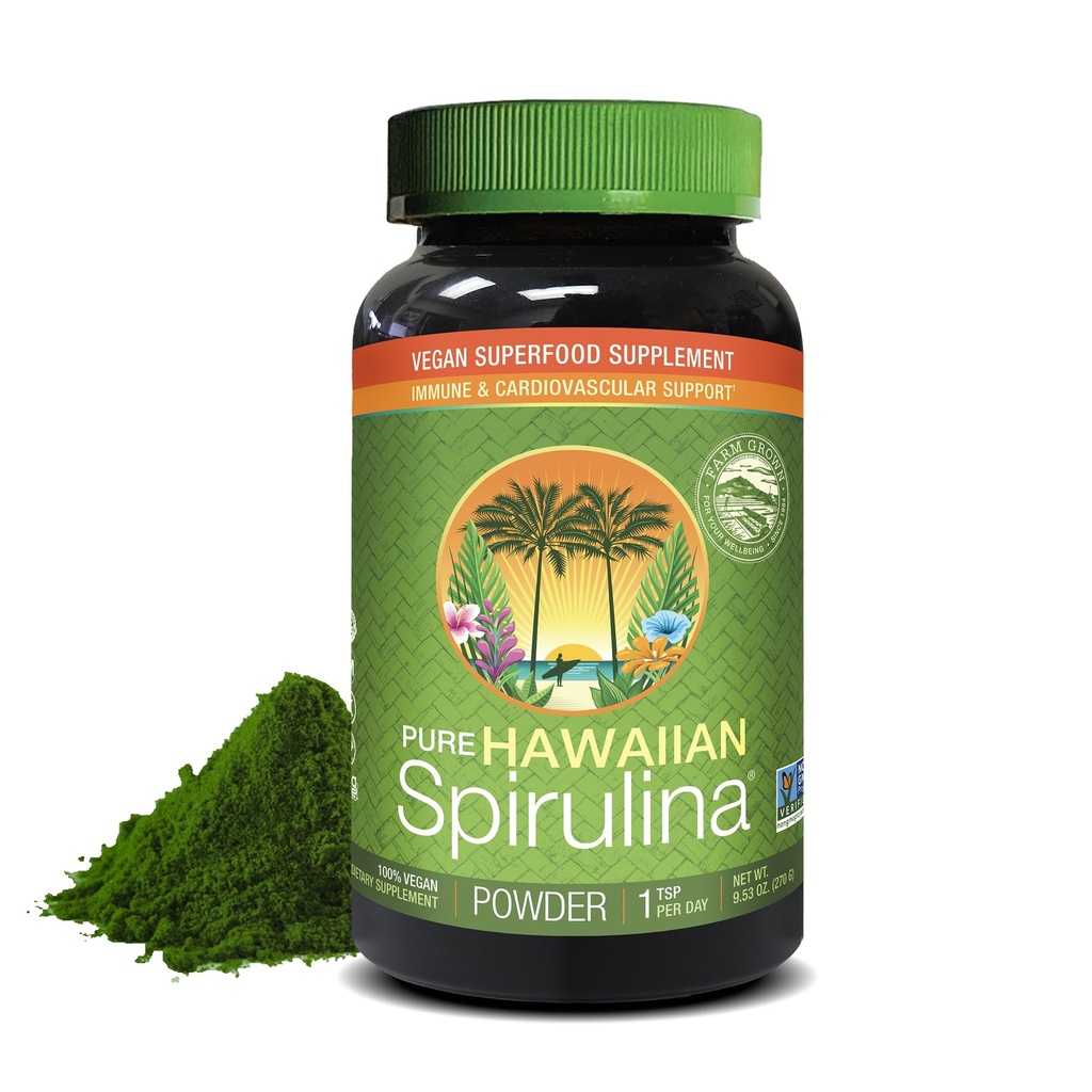 Nutrex Hawaii Pure Hawaiian Spirulina Powder - Vegan Superfood, Farm Grown, Non-GMO, Immune Support & Cellular Energy, 90 Day Supply, 9.53 Oz