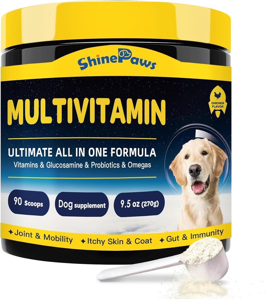 Βιταμίνες Σκύλος, Σκύλος Multivitamin σκόνη, με Προβιοτικά, Γλυκοζαμίνη, Ωμέγα 3, Υποστήριξη Gut, Joint & Mobility, Itch Δέρμα & Coat, Ορυκτά & Αντιοξειδωτικό για την Ανοσολογική Υγεία, Καθημερινή απαραίτητα συμπληρώματα σκύλων