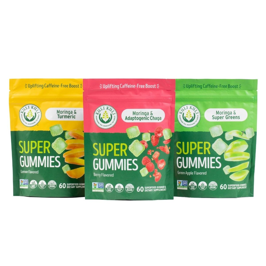 Kuli Kuli Super Energy Gummies - Energy Supplements with Moringa, Caffeine-Free Natural Energy Booster - 60 Non-GMO, Gluten-Free Moringa Gummies - Variety Pack