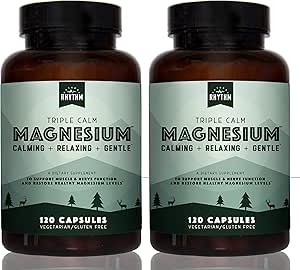 Natural Rhythm Triple Calm Magnesium 150 mg - 2 Pack – Magnesium Supplement with Magnesium Glycinate, Malate, and Taurate. Calming Blend for Promoting Rest and Relaxation - 120 Count Bottles