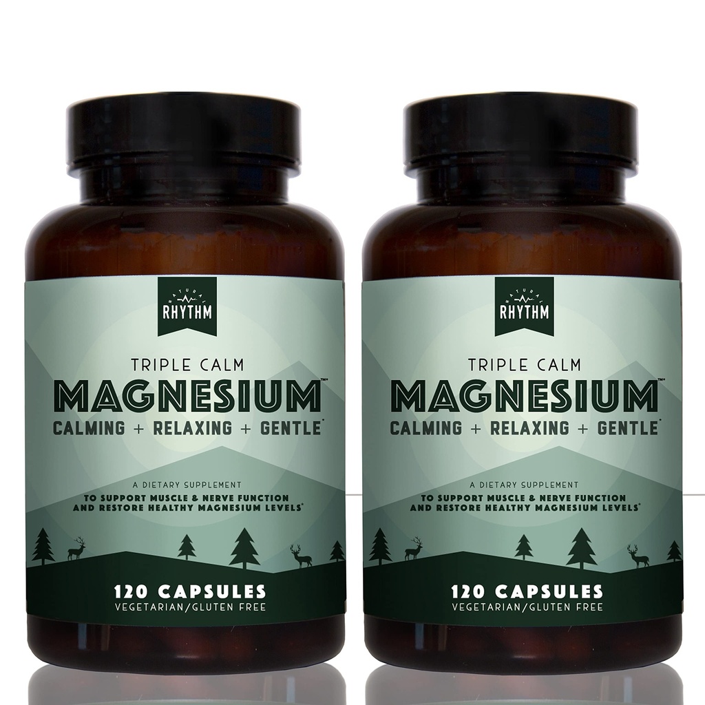 Natural Rhythm Triple Calm Magnesium 150 mg - 2 Pack – Magnesium Supplement with Magnesium Glycinate, Malate, and Taurate. Calming Blend for Promoting Rest and Relaxation - 120 Count Bottles