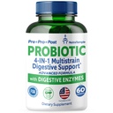 4 in 1 Pre Post Probiotics & Digestive Enzymes for Women & Men - Digestive Health, Gut & Immune Support for Occasional Constipation, Diarrhea, Gas & Bloating – 60 Veggie Capsules