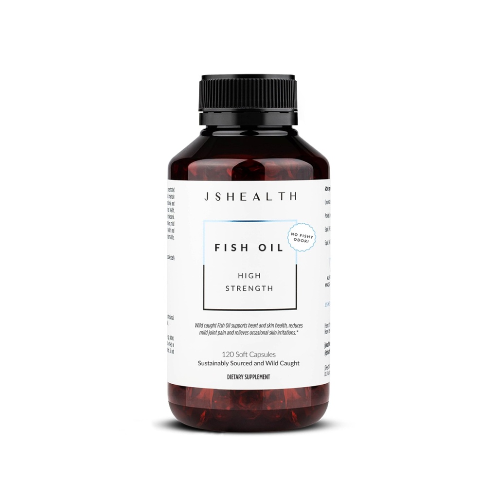 JSHealth High Strength Fish Oil Συμπληρώματα - Omega 3 Fish Oil - Made with Wild-Caught Fish - Omega 3 Συμπλήρωμα, 120 κάψουλες