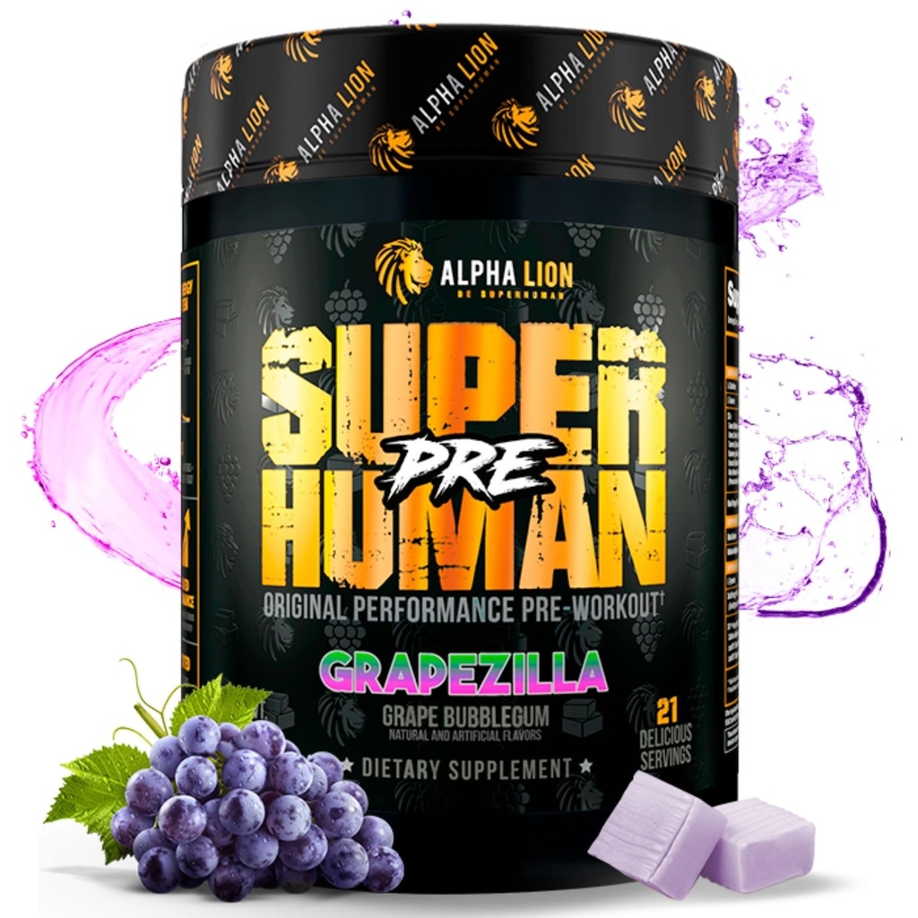 ALPHA LION Superhuman Preworkout Powder, Beta Alanine, L-Taurine & Tri-Πηγή Καφεΐνη για Παρατεταμένη Ενέργεια & Εστίαση, Νιτρικό Οξείδιο & Κιτρουλλίνη για Αντλία (21 Σερβίρει, Grapezilla)