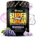 ALPHA LION Superhuman Preworkout Powder, Beta Alanine, L-Taurine & Tri-Πηγή Καφεΐνη για Παρατεταμένη Ενέργεια & Εστίαση, Νιτρικό Οξείδιο & Κιτρουλλίνη για Αντλία (21 Σερβίρει, Grapezilla)