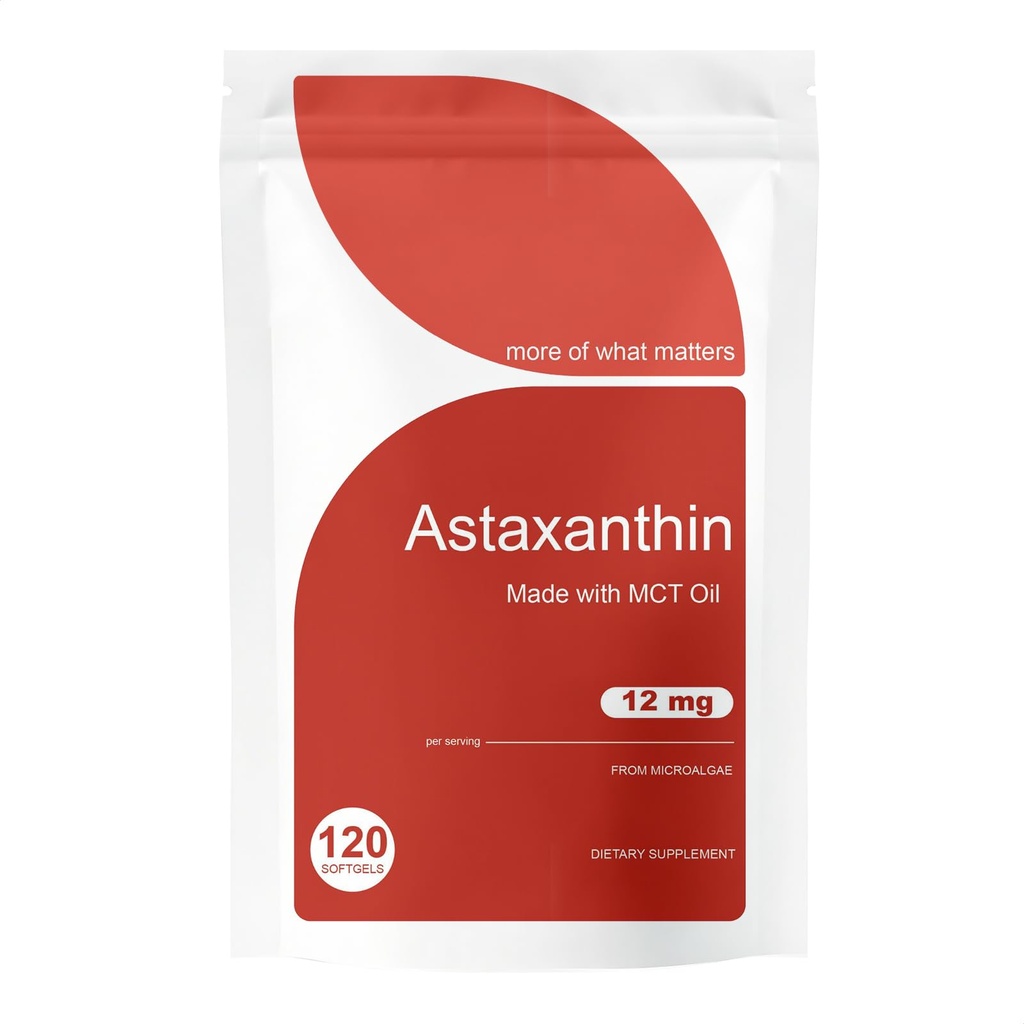 PIRTA Astaxanthin 12mg Softgels - Premium Astaxanthin from Microalgae, Triple Strength, Immune Support - Non-GMO & Gluten Free 120 Softgels (1)