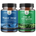 Bundle of Water Away Herbal Diuretic Pills High Strength with Dandelion Leaf Extract & Green Tea for Bloating Relief and Wild Oil of Oregano Softgels - Detox for Immune Support with Carvacrol 70%