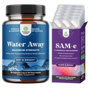 Bundle of Water Away Herbal Diuretic Pills High Strength with Dandelion Leaf Extract & Green Tea for Bloating Relief and Pure SAM E Supplement 150mg Per Serving - S-adenosylmethionine for Mood Balance