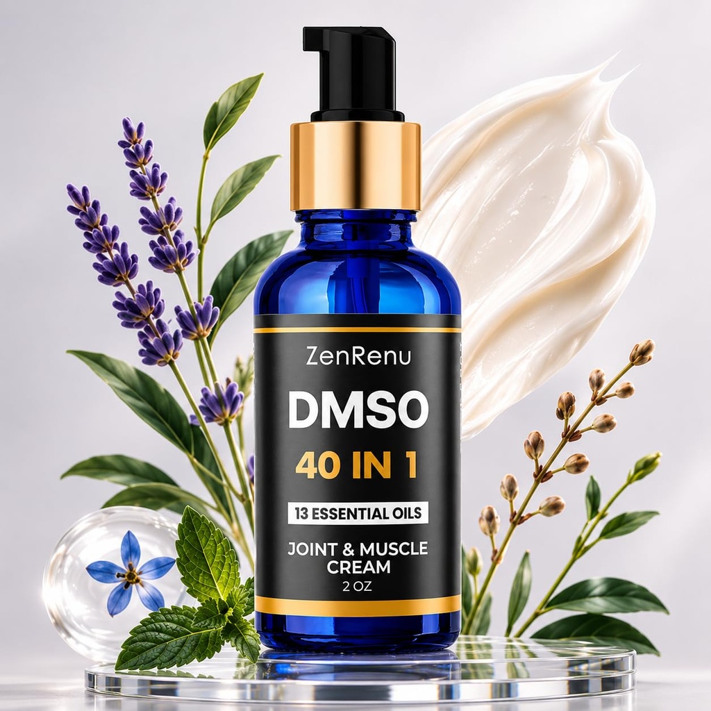 DMSO Cream 99.995% Pure Pharmaceutical Grade - 40-in-1 Advanced Formula -13 Essential Oils, Arnica, Aloe Vera, MSM - Fast-Absorbing Cream – 2 oz Glass Pump Bottle – Made in USA