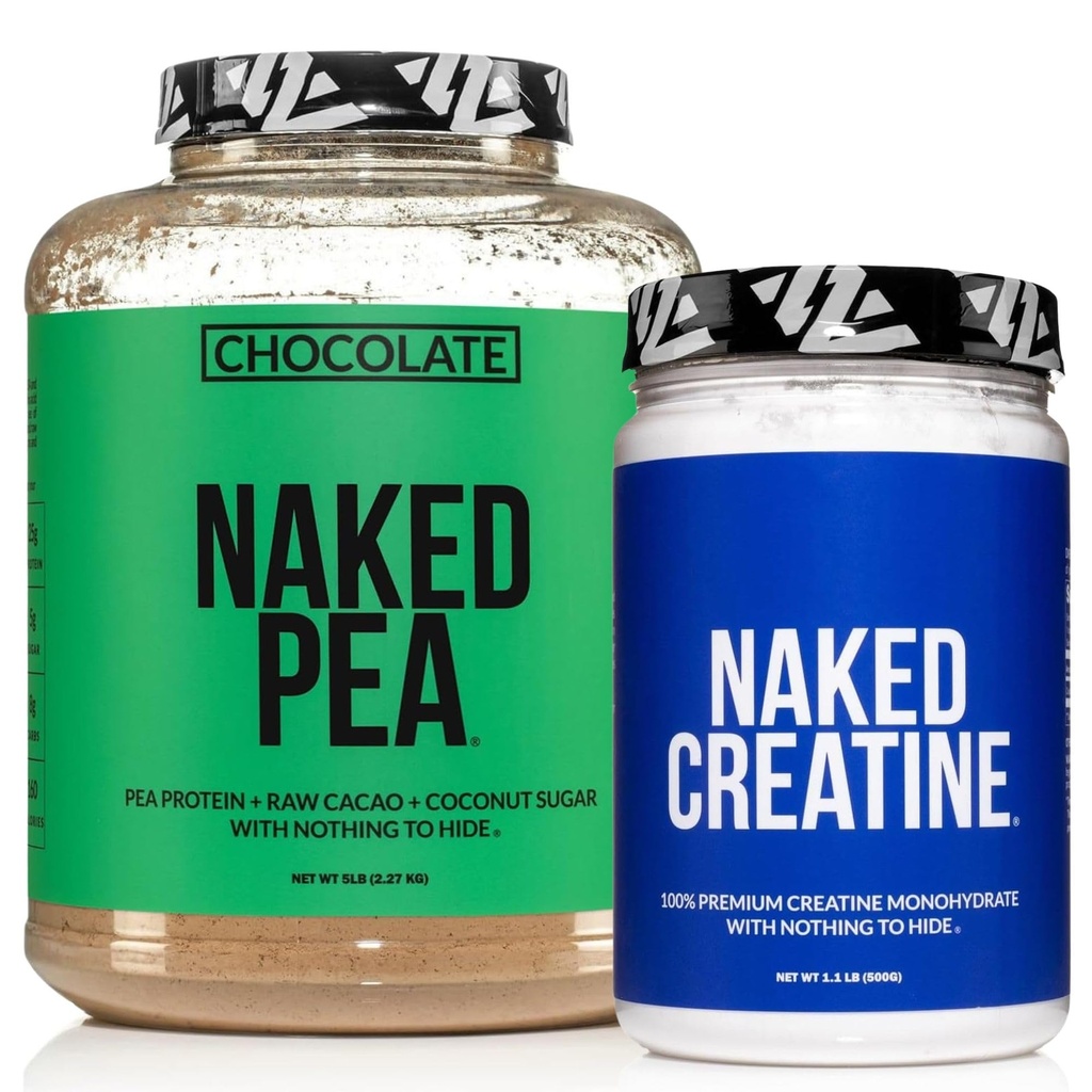 NAKED Chocolate Pea Protein Isolate 5LB Bulk Pure Micronized Creatine Monohydrate 500g (100 Servings) – Plant-Based; Vegan; Non-GMO; Gluten Free; Soy Free; Lactose Free