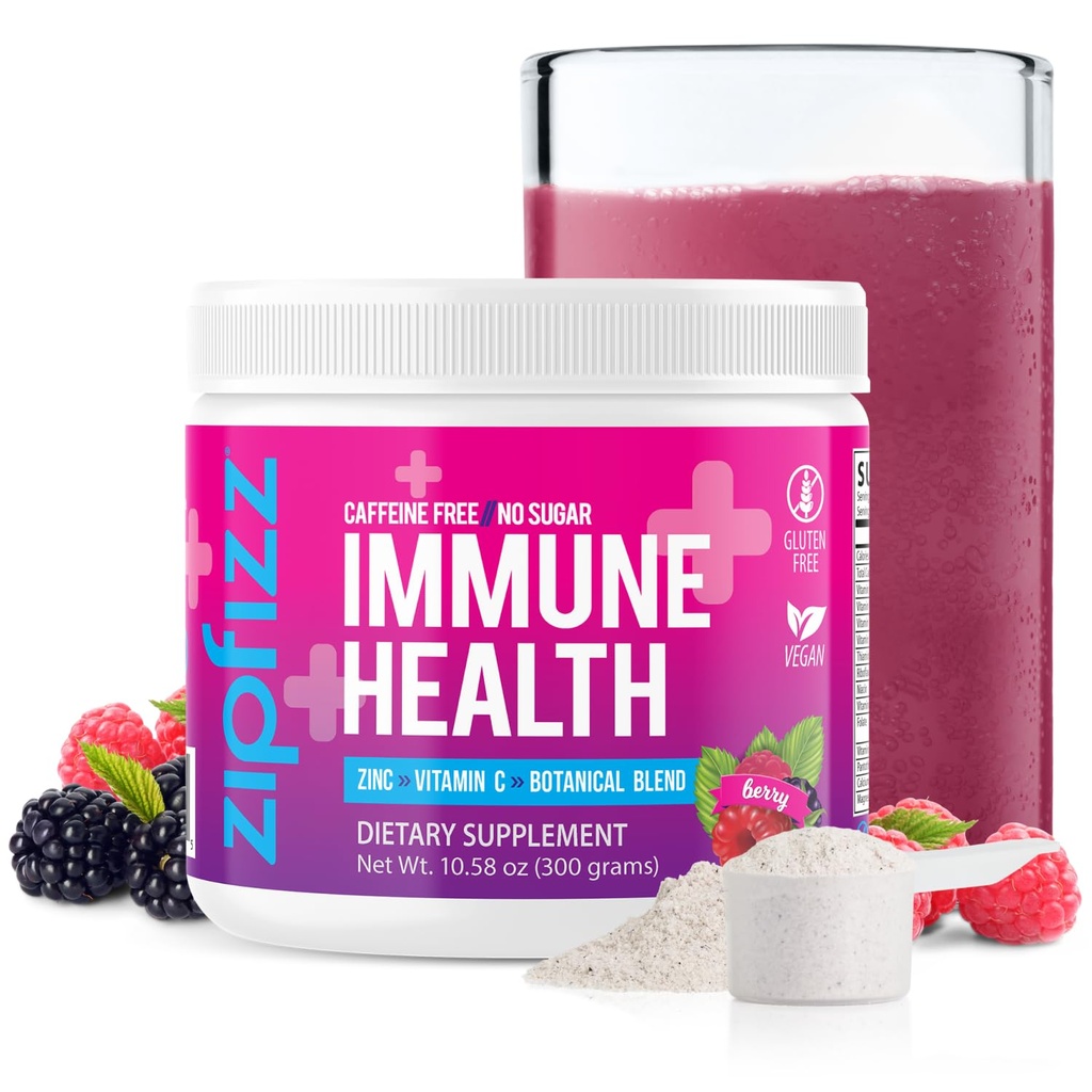 Zipfizz Daily Immune Health Powder Supplement, Berry, 10.5 oz (30 Servings) | Contains Zinc & Vitamin C | Caffeine & Sugar-Free | Immune Booster For Kids & Adults