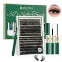 KEYYOU Lash Clusters Kit 80D100D Diy Individual Eyelash Extension Kit,Thick Volume lashes clusters Kit D Curl,280 Pcs Thin Band with Waterproof Lash Bond and Seal Tweezers (Kit-8-16MIX)