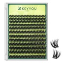 KEYYOU Lash Clusters 3D Effect Volume Eyelash Clusters Flaunt Style 144PCS D Curl Flora Wispy Look LengthLock 8–18mm Mix Ultra-Thin Black Band (PuffSilk V3D01)