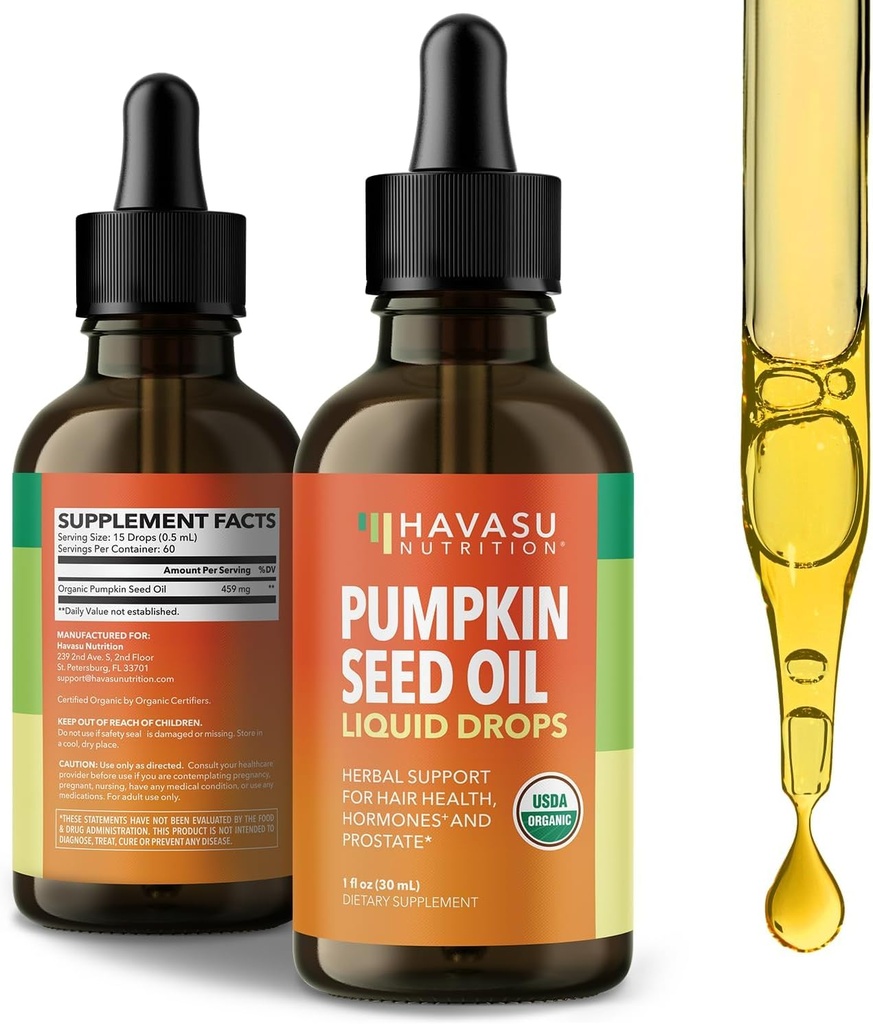 Pumpkin Seed Oil - USDA Organic - Ψυχρή πίεση για τα μαλλιά, Prostate, και υποστήριξη ορμονών - 2 Μήνες προσφοράς - Υγρές σταγόνες για άνδρες και γυναίκες - Vegan, μη-GMO, και χωρίς γλουτένη - Χωρίς γεύση, 1 fl Oz