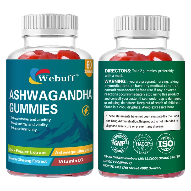 Ashwagandha Gummies with L-Theanine & Black Pepper Extract for Daily Stress Relief, Mood Support & Mental Clarity, Non-GMO, Gluten-Free, 60 Count per Bottle, Pack of 2, 120 Total Gummies