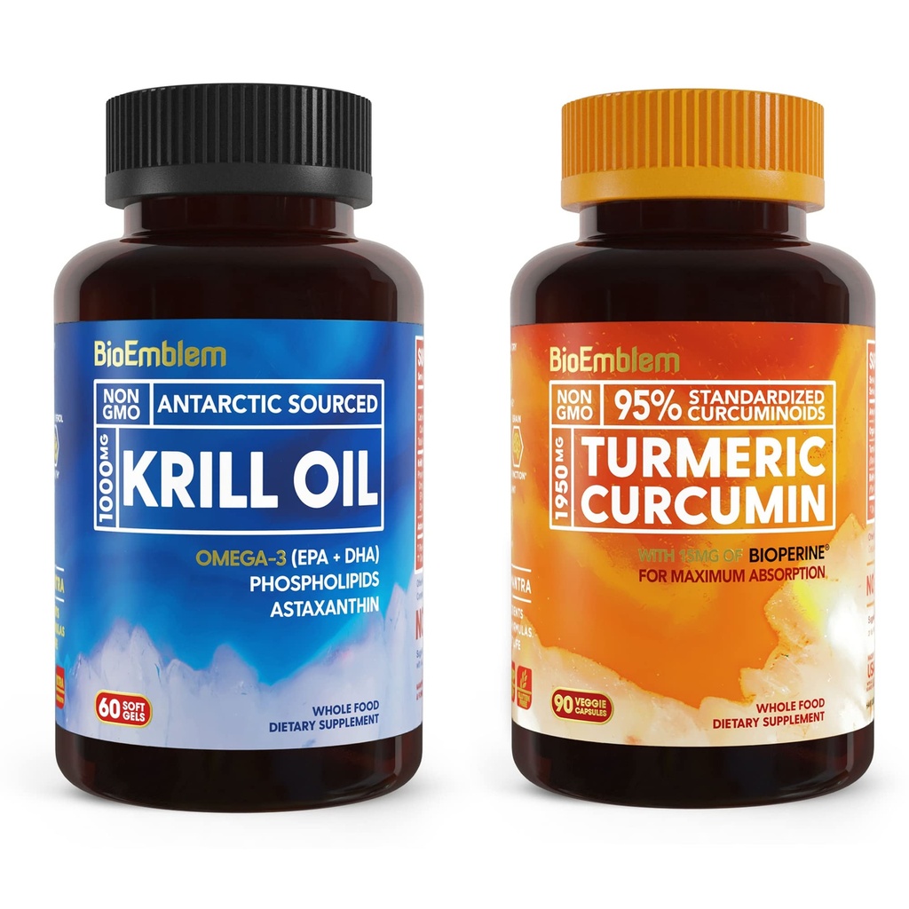 BioEmblem Antarctic Krill Oil Supplement Turmeric Curcumin Supplement with BioPerine