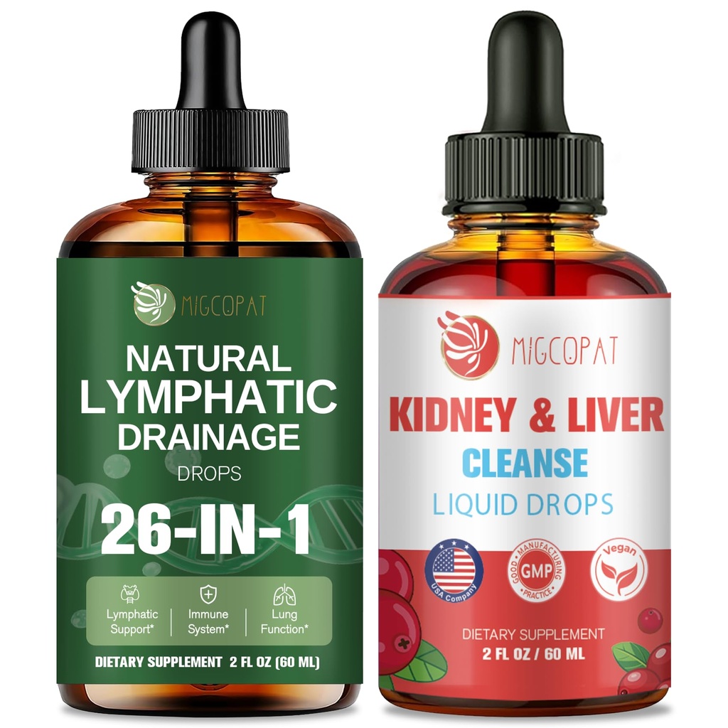 Migcopat 26-in-1 Lymphatic Drainage Drops + Kidney and Liver Drops with Cranberry, Milk Thistle, Artichoke, Astragalus, Horsetail, 60ml
