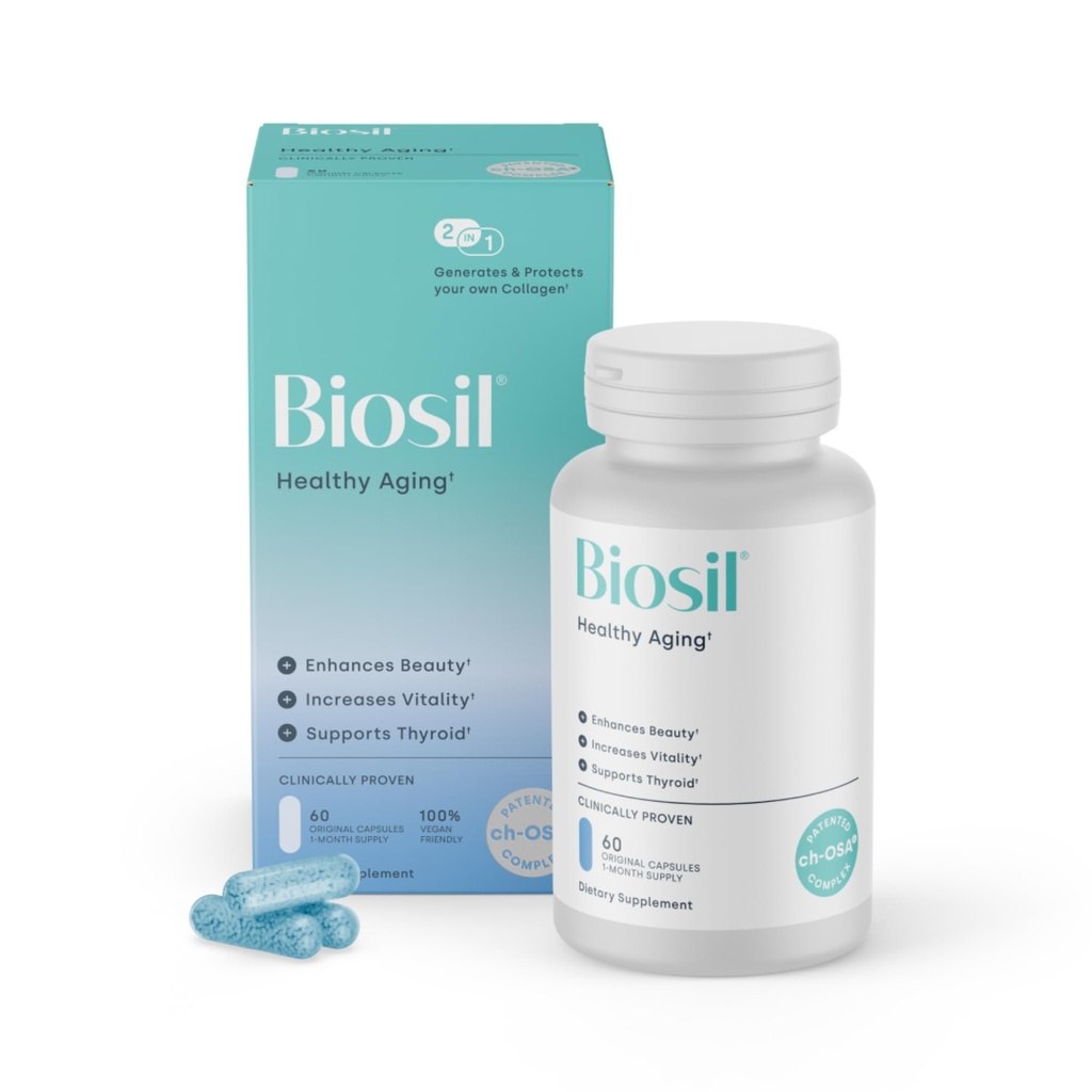 Biosil Healthy Aging - 60 Capsules - Beauty, Vitality & Thyroid Support - with Patented ch-OSA & Selenium - 30-Day Supply