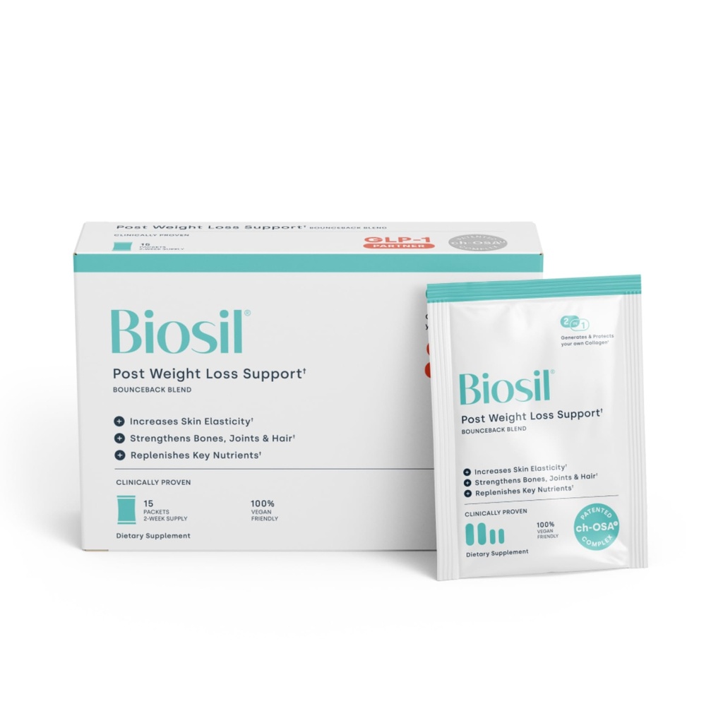 Biosil Post Weight Loss Support: BounceBack Blend - 15 Packets - GLP-1 Partner with Patented ch-OSA - Strengthens Bones, Joints & Nails - 2-Week Supply