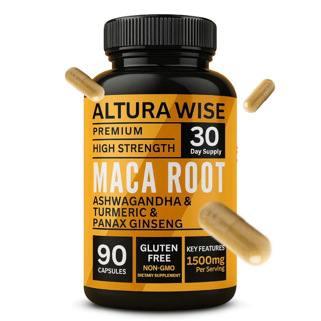5 in 1 Pure Maca Root Capsules for Men and Women | Maca Root Powder Capsules with Black + Red + Yellow Maca Root with ashwagandha, panax Ginseng Extract Supplement - 90 Vegan Pills