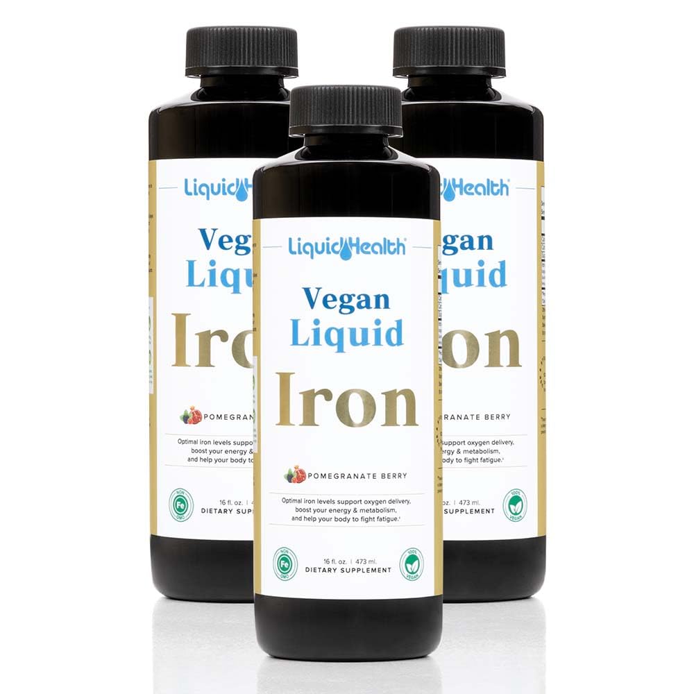 LIQUIDHEALTH Vegan Liquid Iron Supplement with SunActive & Ferrochel Fe - Φυσική ενέργεια, ανοσοποιητικό σύστημα & μεταβολική υποστήριξη, αύξηση της νοητικής καθαρότητας, προγεννητική / μεταγεννητική - USA Made, Non-GMO (3 Pack)