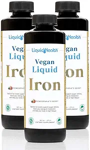 LIQUIDHEALTH Vegan Liquid Iron Supplement with SunActive & Ferrochel Fe - Φυσική ενέργεια, ανοσοποιητικό σύστημα & μεταβολική υποστήριξη, αύξηση της νοητικής καθαρότητας, προγεννητική / μεταγεννητική - USA Made, Non-GMO (3 Pack)